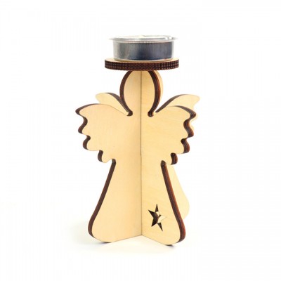 DIY Wooden Stand Angel Candle Holder Promotional Gift for Business Windowsill Wedding Festival Tealight