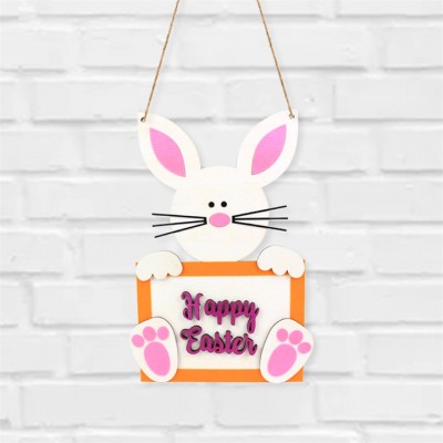 Happy Storm Easter Outdoor Wall Decorations Bunny Tail Easter Eggs Door Wreath Hanger Welcome Spring Hanging Sign