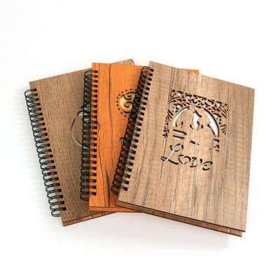 Persionlized vintage style wooden spiral cover notebook wood with custom design