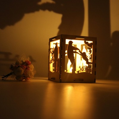 china wholesale liaocheng solistar laser cut Father's Day wood unique lantern candle holder