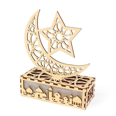 2020 laser ramadan table decoration wooden eid lantern with LED