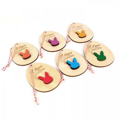 6pcs Wooden HAPPY EASTER DAY Hangings for Easter Decorations Spring Themed Party  Favors Supplies School Kids