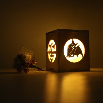 Halloween party suppliers custom wood crafts decoration led lights with wooden box