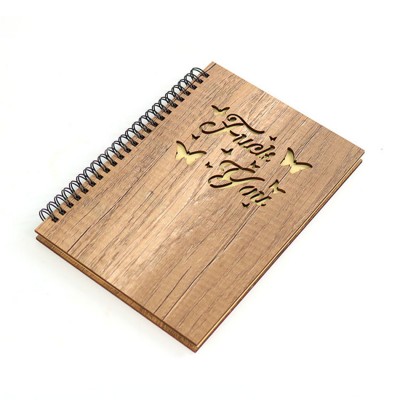 Darker color custom A4 a5 A6 wooden cover spiral notebook wood